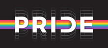 Pride Text With Horizontal Rainbow Pride Flags Cross Over On Black Background Vector Design