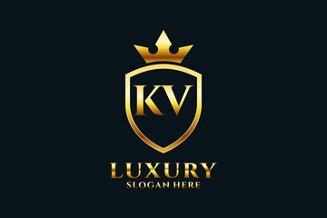 initial kv elegant luxury monogram logo or badge template with scrolls and royal crown - perfect for