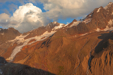 Wall Mural - Sunset on the moraines of the Vallelunga - Langtaufer glacier, Alto Adige - Sudtirol, Italy. Popular climbers and travel destination