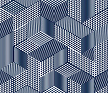 Seamless Cubes Vector Background, Rhombus And Triangles Boxes Repeating Tile Pattern, 3D Architecture And Construction, Geometric Design.