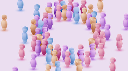 Wall Mural - Large group of people in the shape of a circle on white background. People crowd concept.