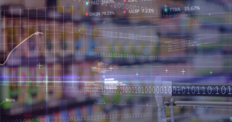 Poster - Image of data processing over trolley in shop