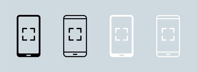 Poster - Smartphone or handphone scan icon in black and white colors. Mobile phone vector illustration.