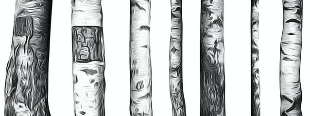 Poster - black and white stylized drawing of tree trunks