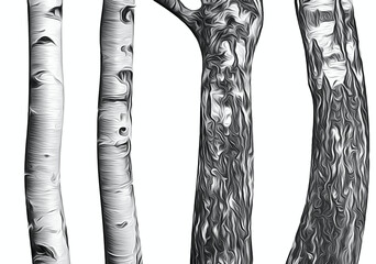 Poster - black and white stylized drawing of tree trunks