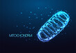 Futuristic mitochondria eukaryotic organelle in glowing low polygonal style isolated on dark blue