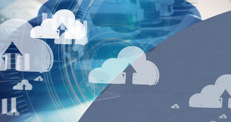 Poster - Image of clouds and diverse data floating over car