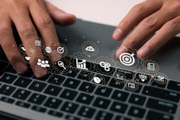 Fototapete - Business planning concepts, high-performance business processes and workflows, problem-solving, quality control, and keeping track of long-term business evaluations.
