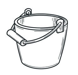 Round bucket with handle. Doodle sketch style. Linear simple drawing of a pail with strokes. Isolated vector illustration.