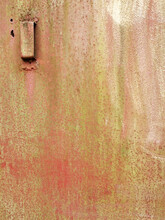 Texture Of An Old Metal Garage Door Or Fence With Traces Of Rust
