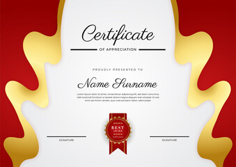 Certificate red template with modern luxury pattern and golden lines. Vector illustration and vector Luxury premium badges design. Set of retro vintage badges and labels.