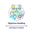 Objection handling concept icon. Sales process abstract idea thin line illustration. Customer concerns and satisfaction. Isolated outline drawing. Editable stroke. Arial, Myriad Pro-Bold fonts used