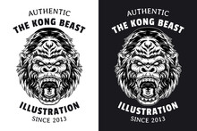 Set Animal Gorilla Kong Monkey Beast Dark Art Hand Drawn Hatching Outline Symbol Tattoo Merchandise T-shirt Merch Vintage