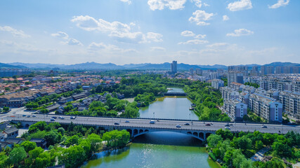 Sticker - Aerial photo of Qingzhou City Construction Park, Shandong Province, China