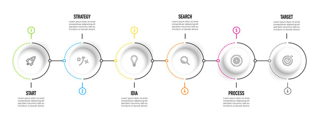 Poster - Timeline infographic design with 6 options or steps. Infographics for business concept. Can be used for presentations workflow layout, banner, process, diagram, flow chart, info graph, annual report.