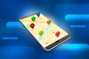 Fototapete - 3d illustration mobile GPS navigation concept
