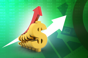 Poster - 3d render Dollar rises arrow

