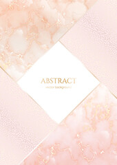 Wall Mural - luxury elegant background. pink marble with gold veins, dots with a glittering effect and shiny bord