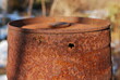 rusty metal, tin, with a hole, old and damaged