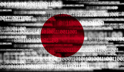 Flag of Japan on binary code. Modern technology concept. 