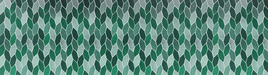 Wall Mural - Abstract modern green mosaic porcelain stoneware cement tile with cable pattern or leaf pattern texture background banner panorama