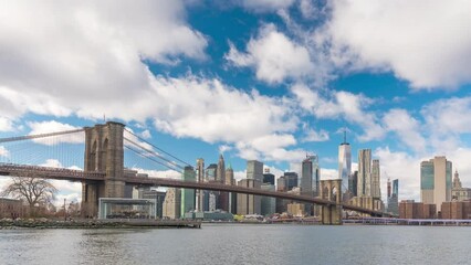 Fototapete - Timelapse of Brooklyn bridge and Manhattan, New York City.