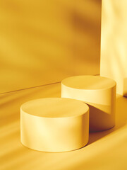 Aufkleber - Empty pedestals near shaded wall, Yellow toned image. 3d computer graphic template of displaying place for your products.