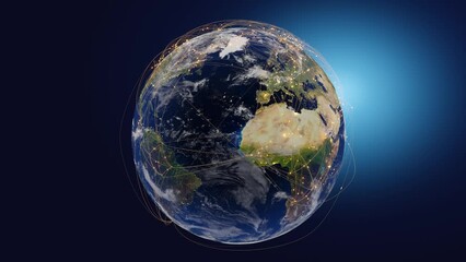 Wall Mural - Tech earth globalization in 3d. Global Business on rotating planet.