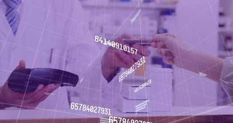 Poster - Animation of financial data processing over man using payment terminal