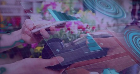 Poster - Animation of financial data processing over people using payment terminal