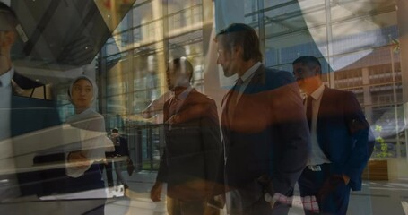 Poster - Animation of men using computer over diverse group of business people