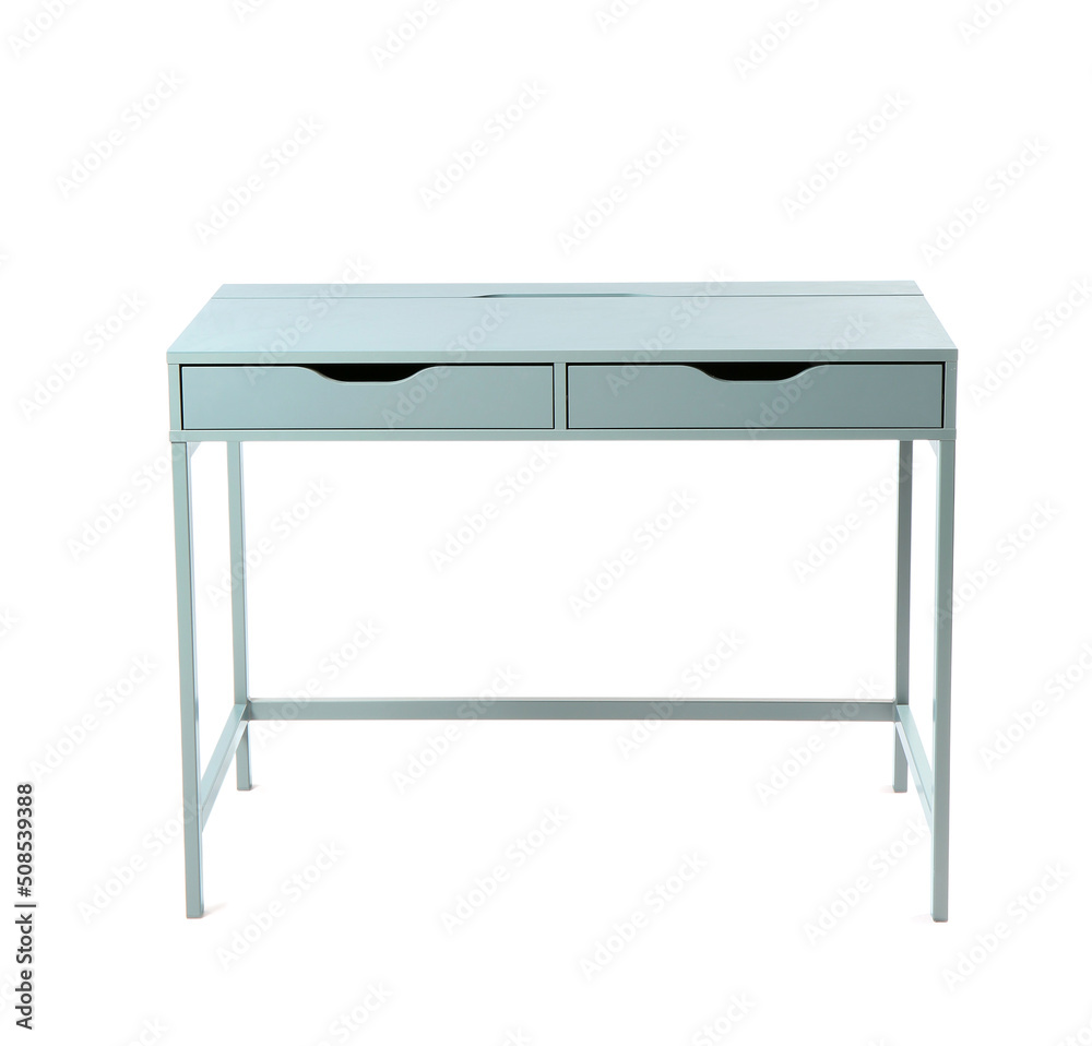Stylish blue table isolated on white background