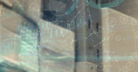 Poster - Animation of network of connections with icons over server room