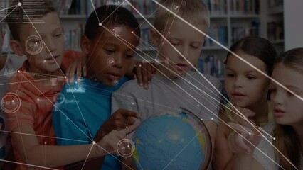Poster - Animation of network of connections over diverse schoolchildren with globe