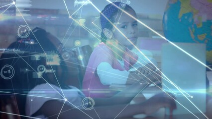 Poster - Animation of network of connections over diverse schoolchildren with globe