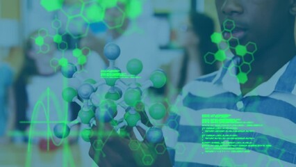Poster - Animation of data processing over african american man in lab