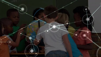 Poster - Animation of network of connections over diverse schoolchildren with globe