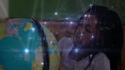 Poster - Animation of network of connections over diverse schoolchildren with globe