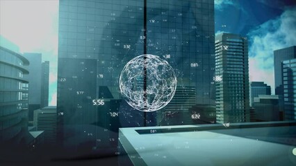 Poster - Animation of connections and globe over cityscape