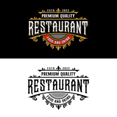 Poster - Restaurant food and drink vector luxury vintage design logo