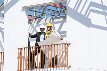 Poster - Engineer with businessman are planning construction in construction site,New residential subdivision home building work site.