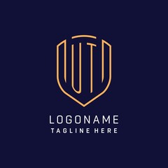 Letter UT monogram logo shield shape with luxury monoline style