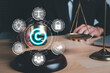 © Mongta Studio - Copyright or patent concept, Woman hand holding judge gavel on desk with VR screen copyright icon background, Copyleft trademark license, Creation ownership against piracy crime.