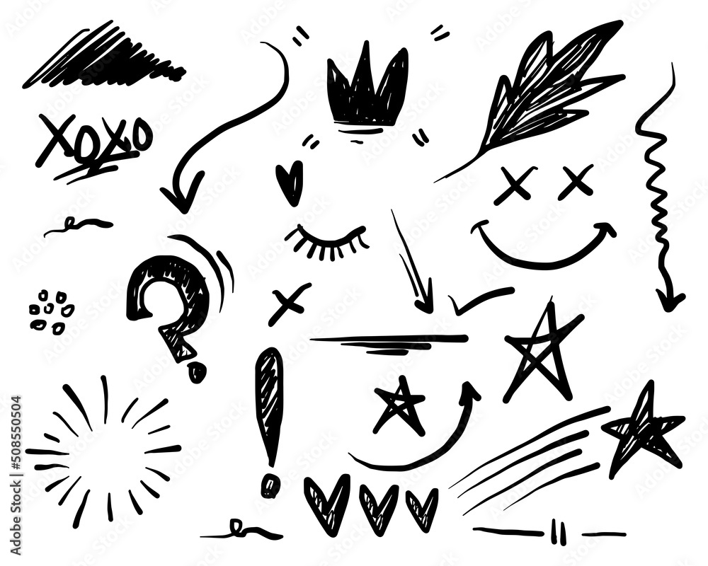 Hand drawn set doodle elements for concept design isolated on white ...