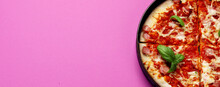 Pizza On Pink Background.