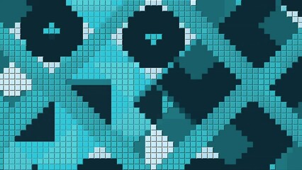 Poster - Abstract colorful mosaic pattern with rhythmically moving figures. Motion. Pixelated background with tiles creating forms and shapes.
