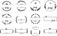 Family Name Monogram Bundle, Wreath Border,frame,wedding.vector Illustration