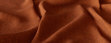 Soft Wool Fabric With Wrinkles And Folds. Orange Autumn Banner.