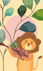 Sticker - lion playing fiddle and tree