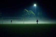 Distant People Playing Sport In Fog At Night